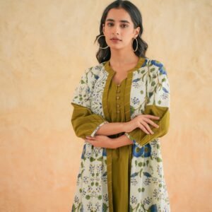 GREEN KURTA SET WITH SHRUG - Image 8