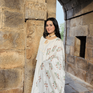 Chanderi Anarkali with Block Print Dupatta - Image 5