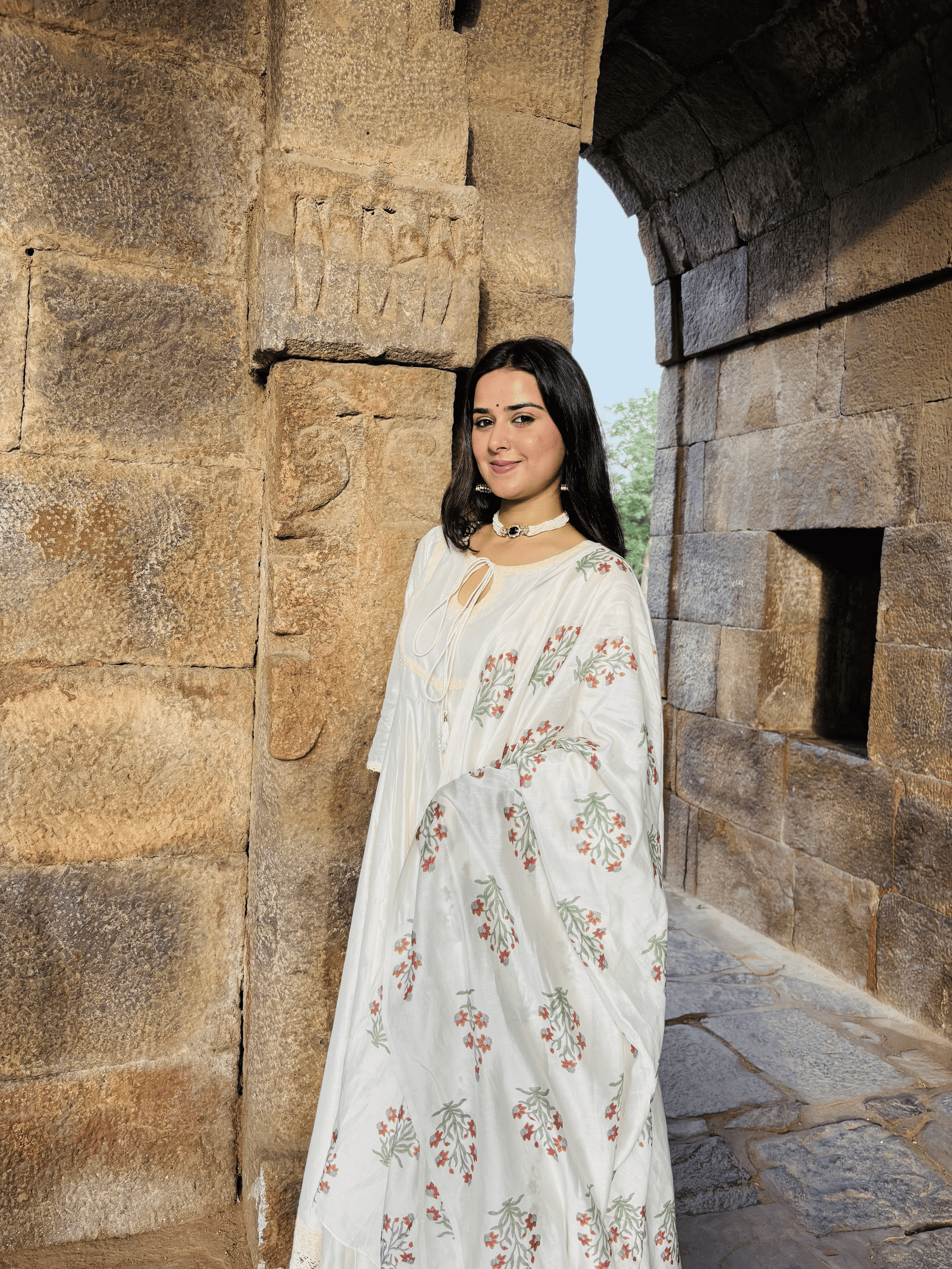 Chanderi Anarkali with Block Print Dupatta - Image 5