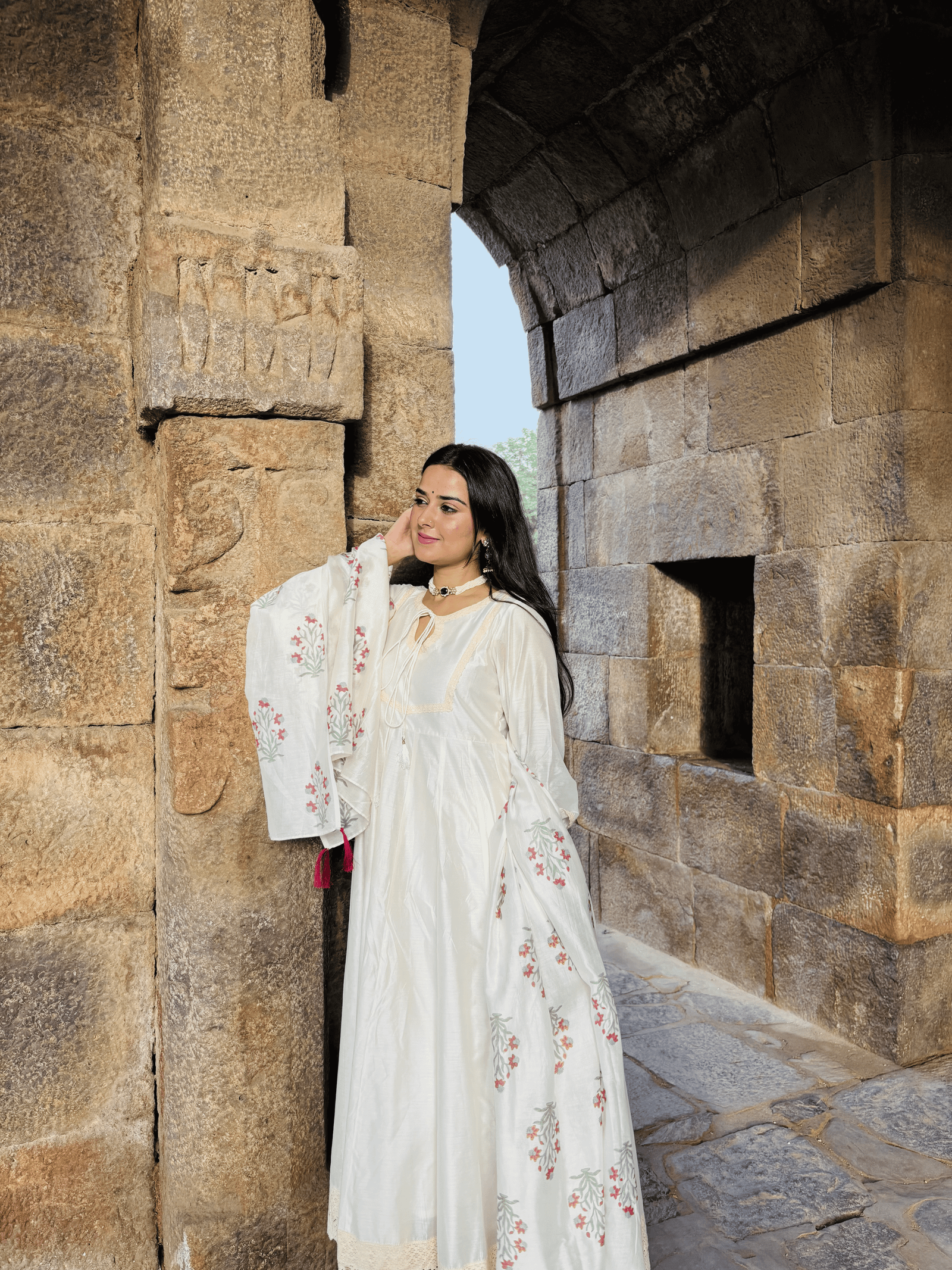Chanderi Anarkali with Block Print Dupatta - Image 4