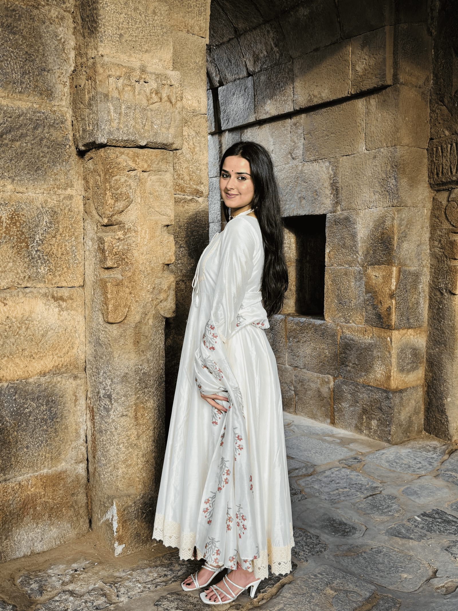 Chanderi Anarkali with Block Print Dupatta - Image 2