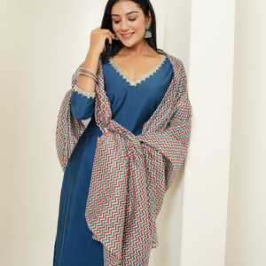 Kurta Set in Viscose Silk fabric with Chanderi Block Printed Duppata