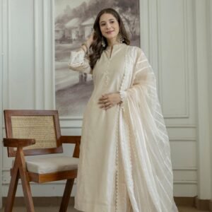 Shahi Bej Chanderi Kurta set with Dupatta and Pants