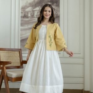 Cotton Slub Dress with Embriodary Jacket