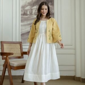 Cotton Slub Dress with Embriodary Jacket - Image 3