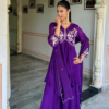 Purple Pitta Work Chiffon Kurta Set