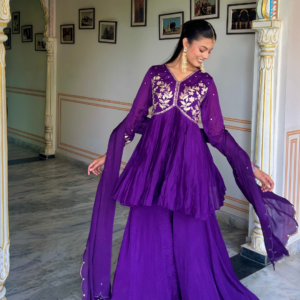 Alternative view of Purple Pitta Work Chiffon Kurta Set