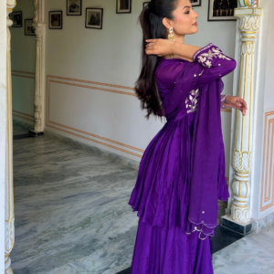 Purple Pitta Work Chiffon Kurta Set - Image 4