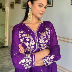Purple Pitta Work Chiffon Kurta Set - Image 3